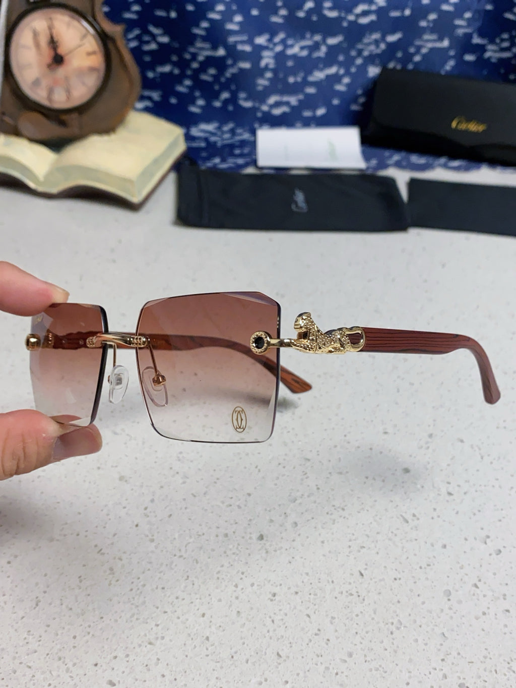 Cartier Lightweight Rimless Silver Lens Sunglasses for Men & Women - 432351 - detail image 6