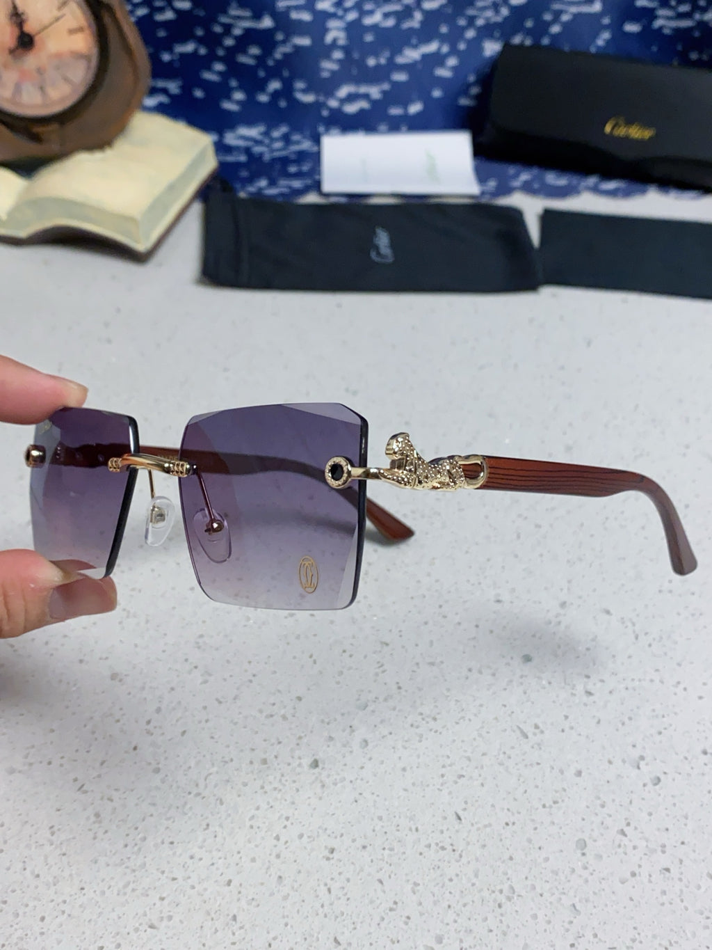 Cartier Lightweight Rimless Silver Lens Sunglasses for Men & Women - 432352 - detail image 6
