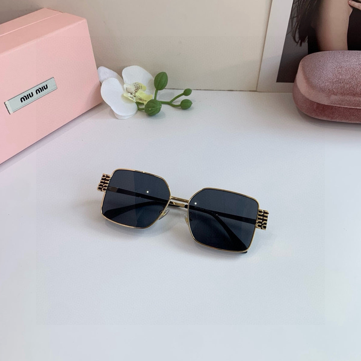Miu Miu Metal Square Blue Lens Sunglasses for Men & Women - 449778