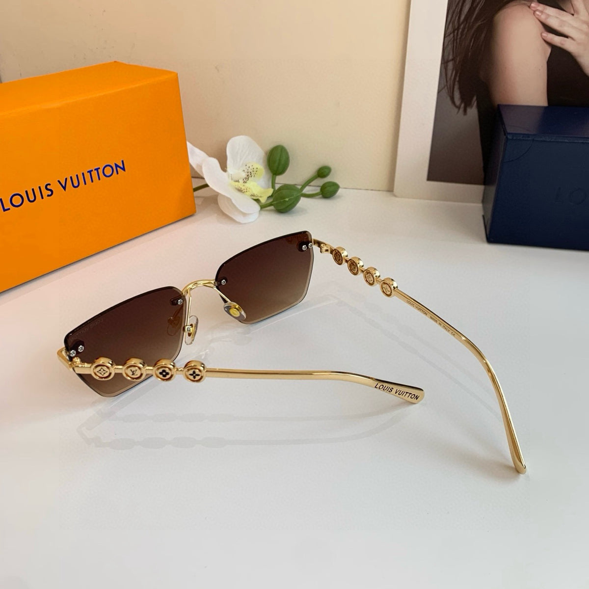 Louis Vuitton Metal Square Brown Lens Sunglasses for Men & Women - 132156 - detail image 2