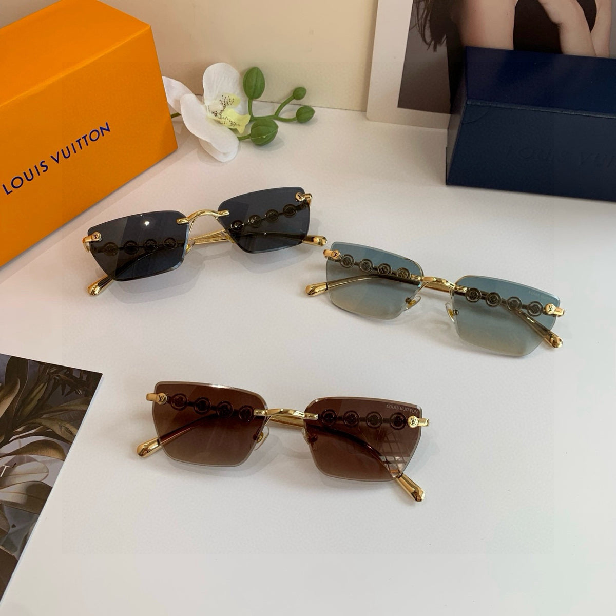 Louis Vuitton Metal Square Orange Lens Sunglasses for Men & Women - 132157 - detail image 4