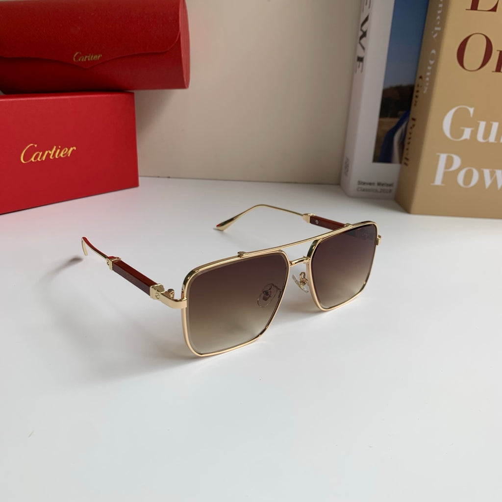 Cartier Metal Fashion Brown Lens Sunglasses for Men & Women - 132532