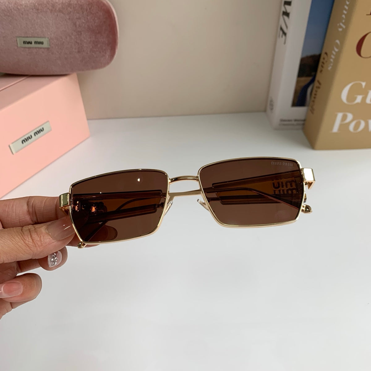 Miu Miu Metal Square Brown Lens Sunglasses for Men & Women - detail image 3