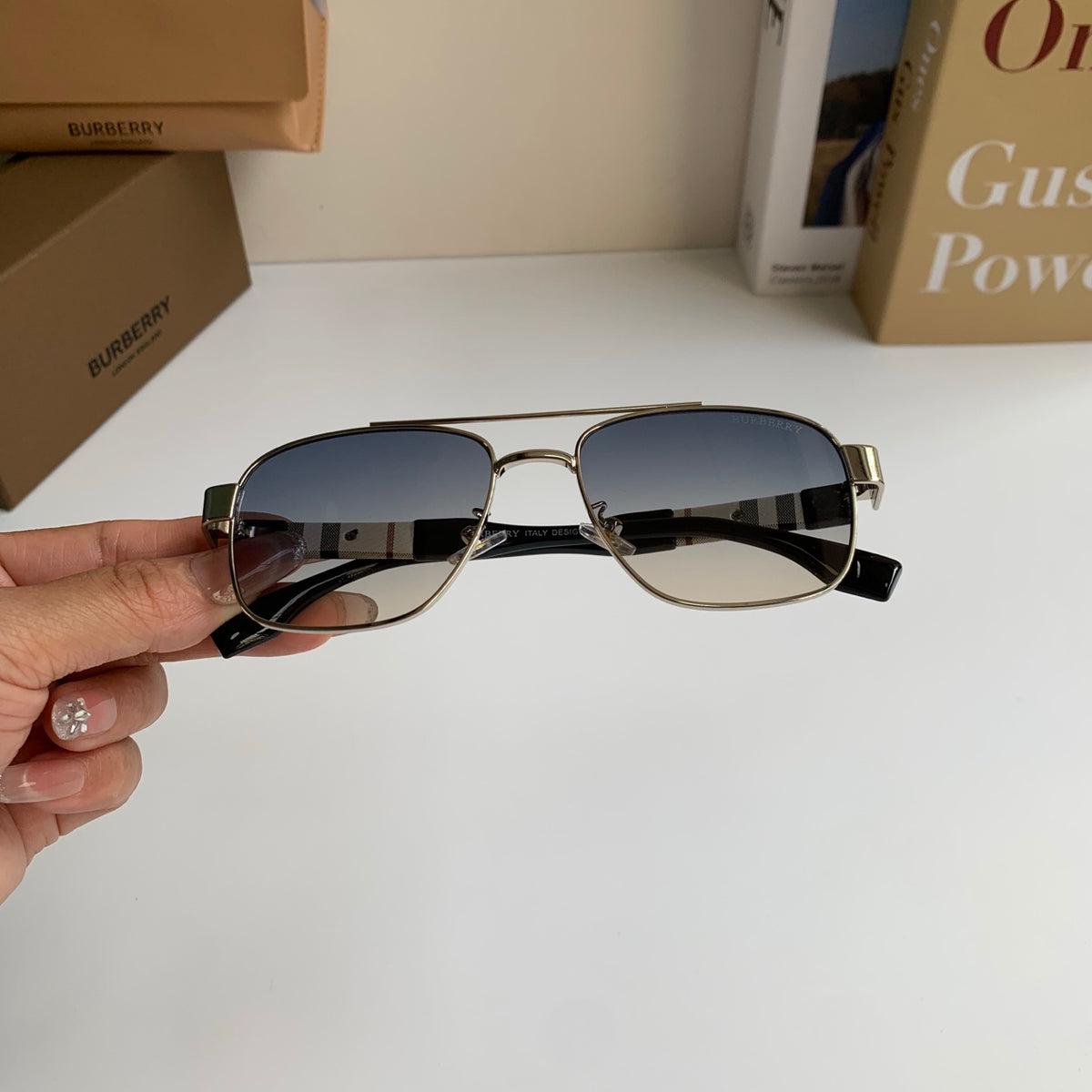 Burberry Metal Square Silver Lens Sunglasses for Men & Women - 399091 - detail image 4