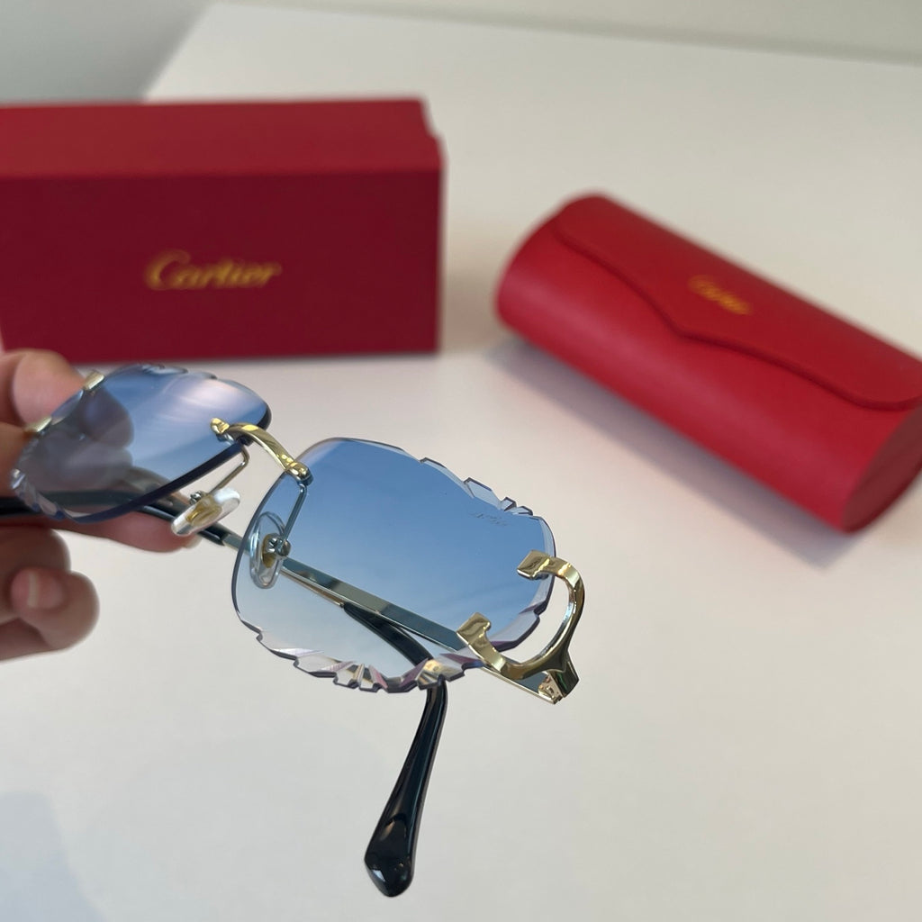 Cartier Lightweight Metal Rimless Blue Lens Sunglasses for Men & Wome - 487279 - detail image 5