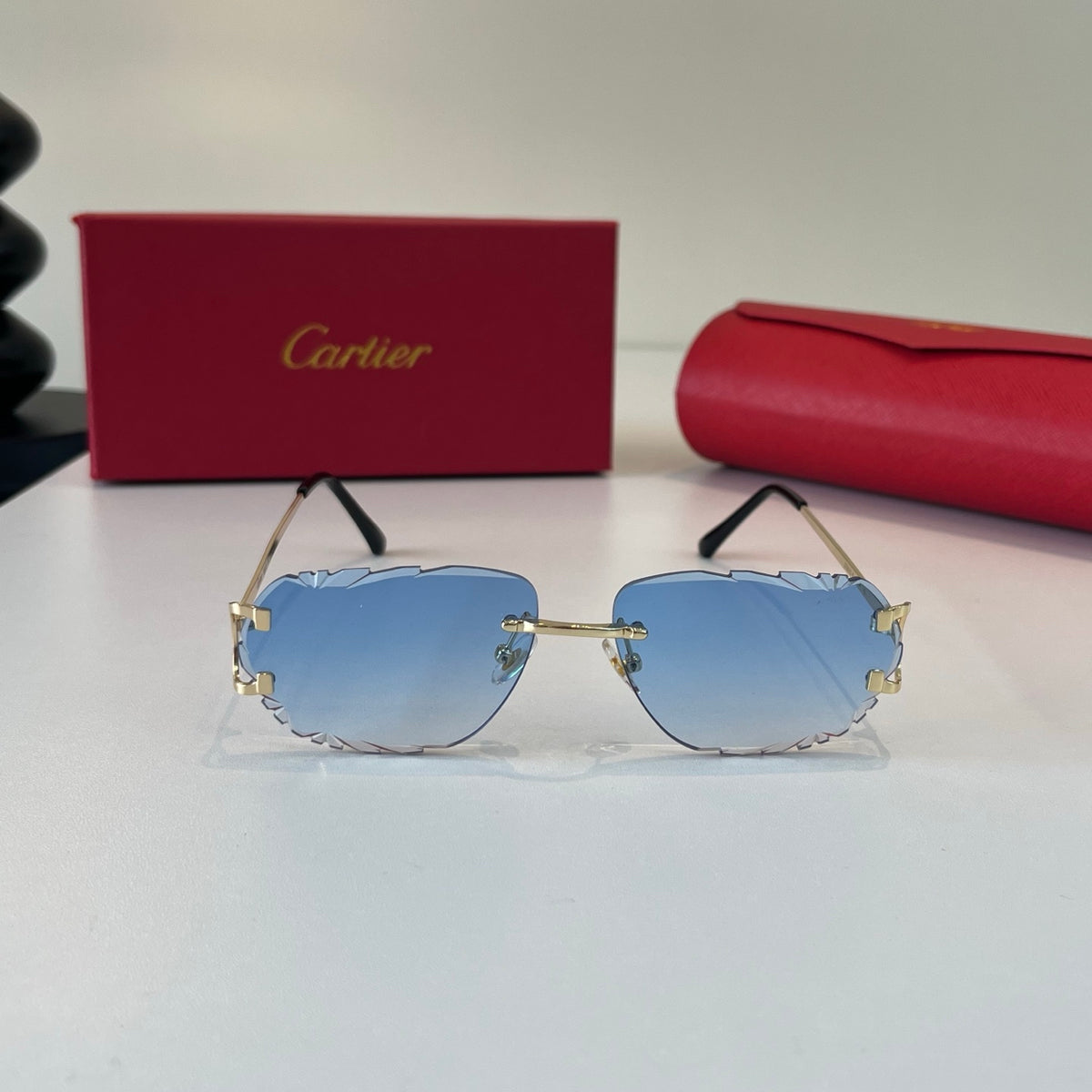 Cartier Lightweight Metal Rimless Blue Lens Sunglasses for Men & Wome - 465870 - detail image 2