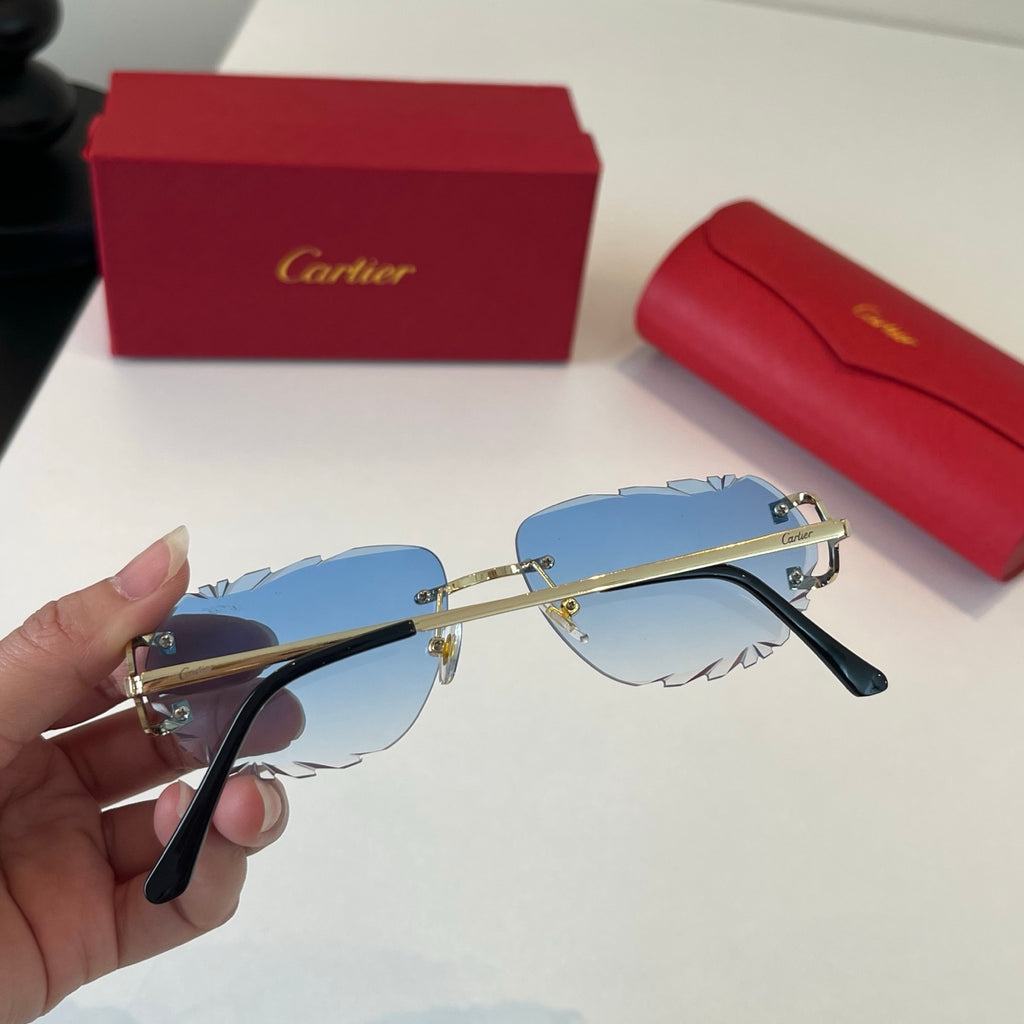 Cartier Lightweight Metal Rimless Blue Lens Sunglasses for Men & Wome - 487279 - detail image 7